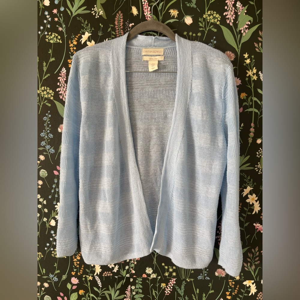 Cynthia Rowley 100% Linen Open Knit Cardigan Sweater M - Picture 2 of 5